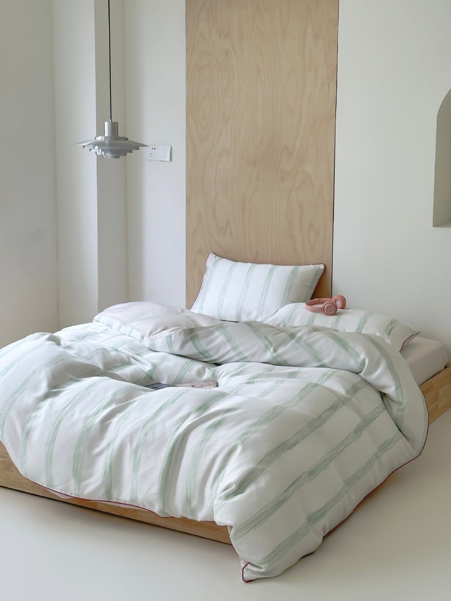 Elegant Coastal Pastel Stripe Silky Smooth Tencel Lyocell Duvet Cover Set - Queen Size
