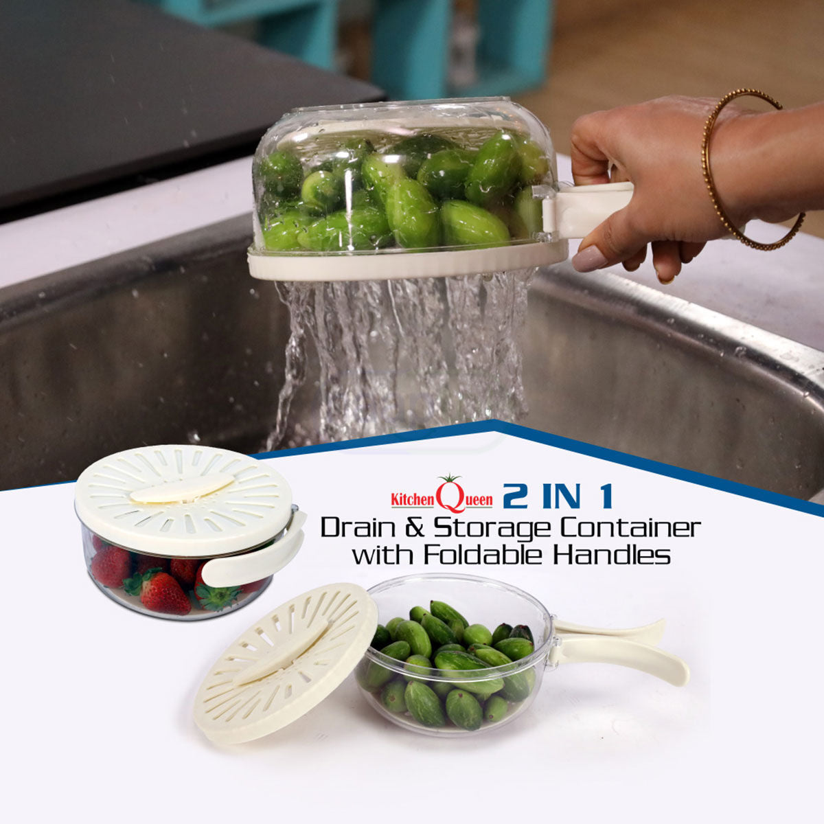 2-in-1 Foldable Drain Basket & Storage سلة تصفية قابلة للطي مع تخزين 2 في 1