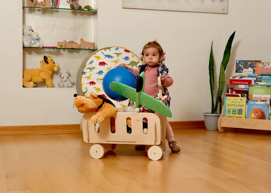 Eco-Friendly Montessori Wooden Toy Organizer Chest with Wheels
