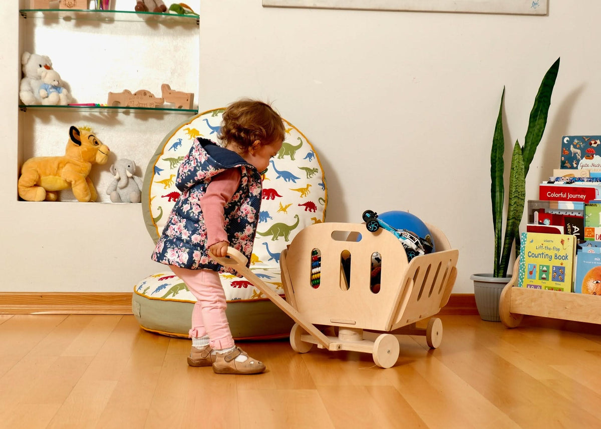 Eco-Friendly Montessori Wooden Toy Organizer Chest with Wheels