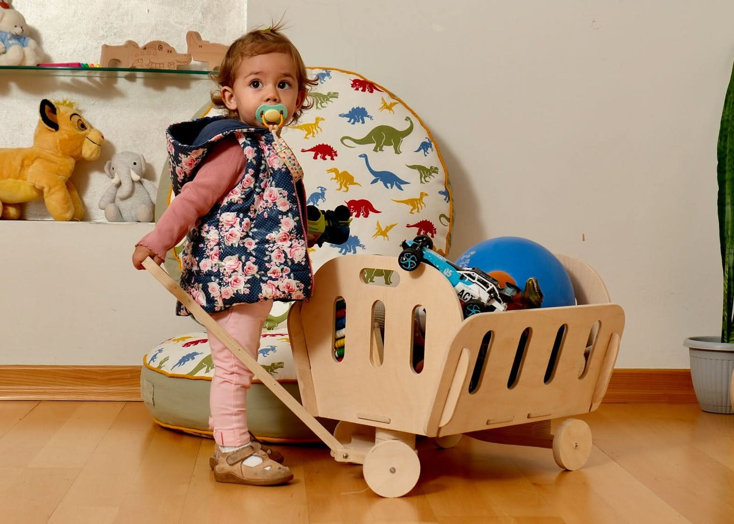Eco-Friendly Montessori Wooden Toy Organizer Chest with Wheels