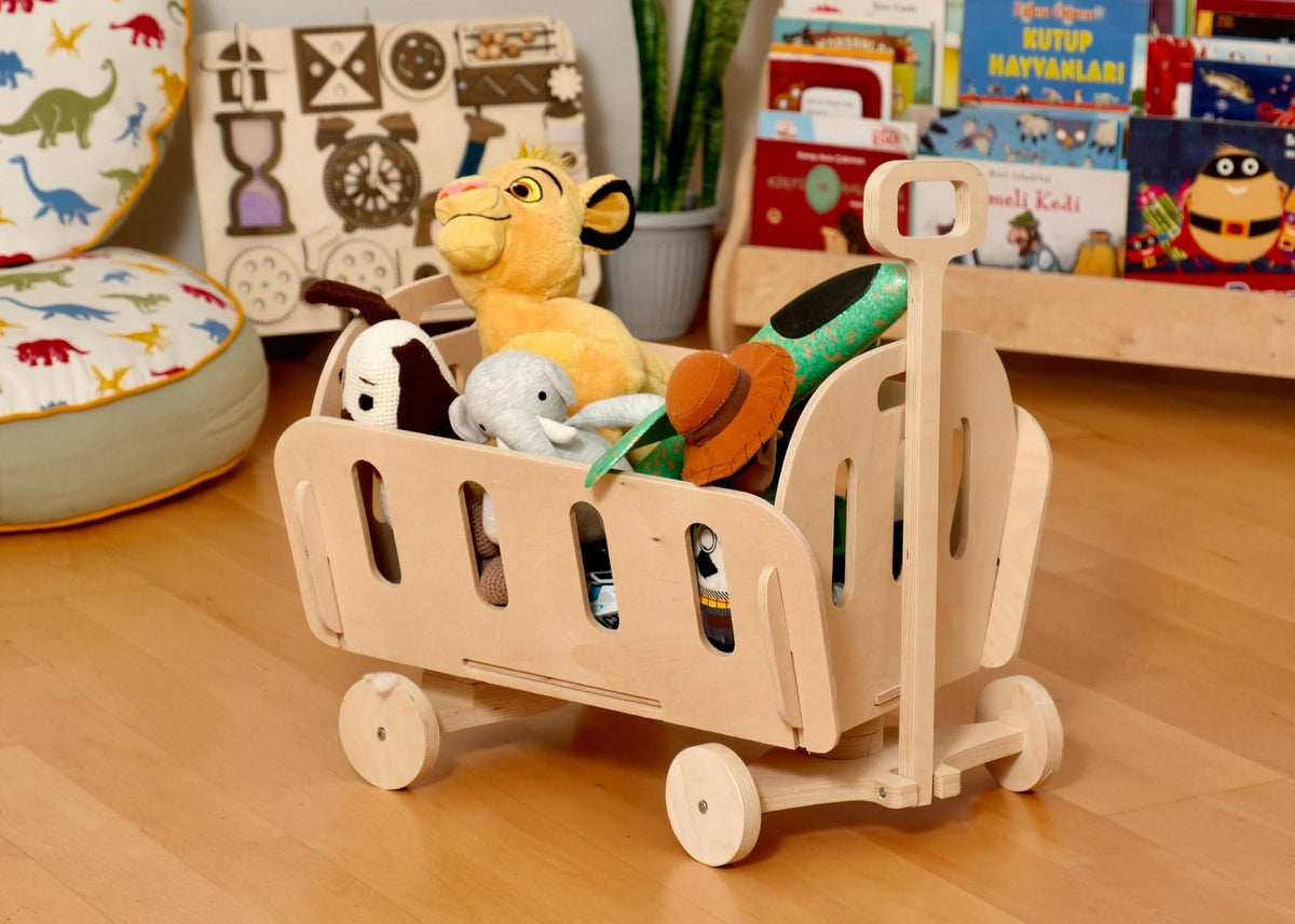 Eco-Friendly Montessori Wooden Toy Organizer Chest with Wheels